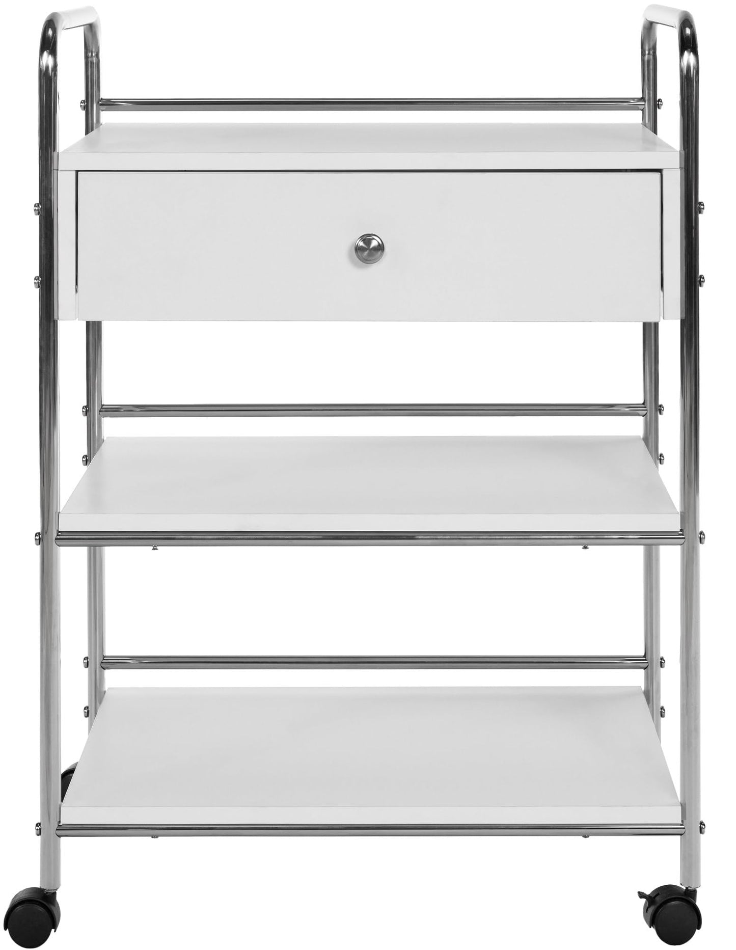 CLP rolling trolley PL912 I utility cart on wheels I cosmetics trolley with drawer and THREE shelves I multi-purpose trolley, color: white