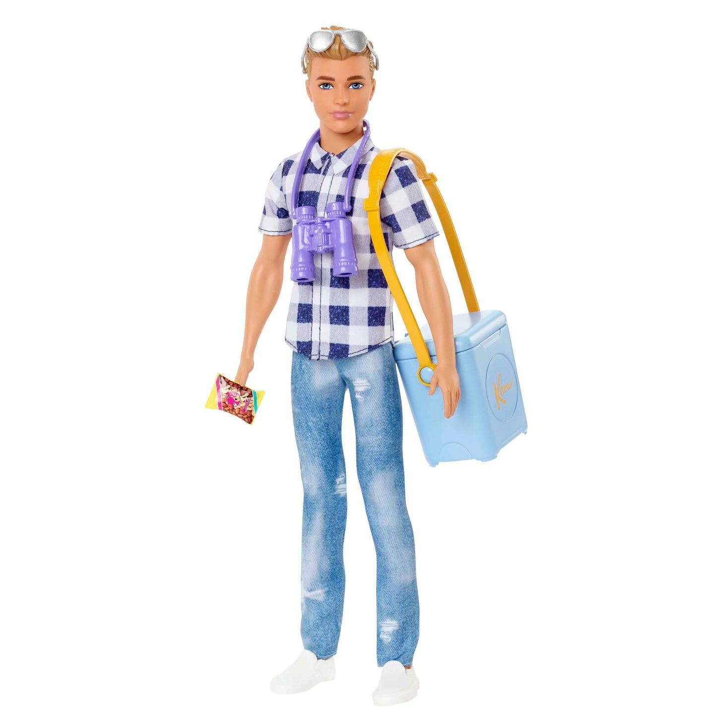 Barbie Camping Series, Ken doll with brown hair, map, binoculars, camping accessories, stickers, includes Ken doll, gift for kids, toy for ages 3+, HHR66