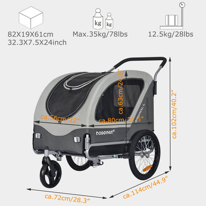 Doggyhut Original Large Bike Trailer & Dog Stroller 2 in 1 for dogs up to 35kg. Dog trailer jogger with locking brake Tiggo 80405