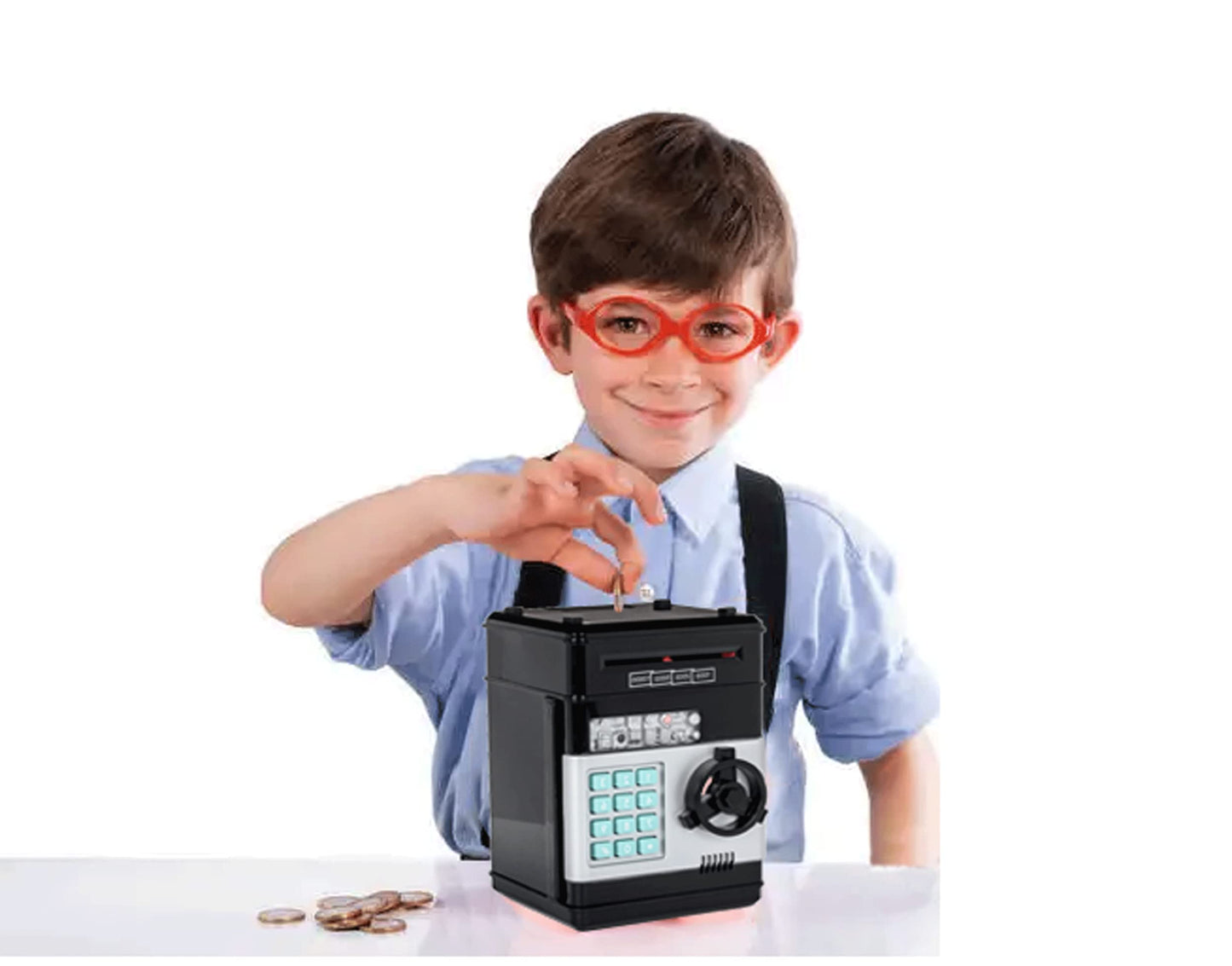 Electronic piggy bank money coin jar money safe car insert bills safe box password ATM bank saver, cartoon safe bank box perfect toy gifts for boys girls (black)