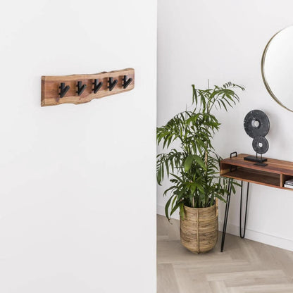 RINGO-Living wall coat rack 60cm - Slim clothing rack with 5 hooks for your jackets, coats, & scarves - Vintage clothes rack made of solid natural wood - Rustic wall shelf for the hallway