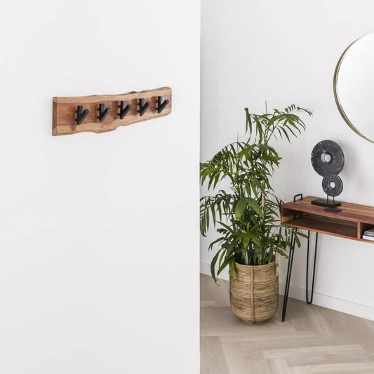 RINGO-Living wall coat rack 60cm - Slim clothing rack with 5 hooks for your jackets, coats, & scarves - Vintage clothes rack made of solid natural wood - Rustic wall shelf for the hallway