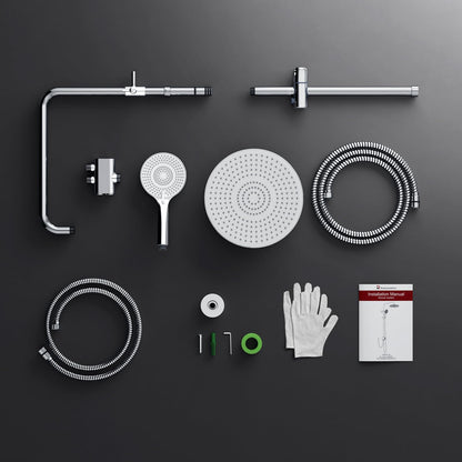 Rainsworth rain shower without fittings Chrome, 25 cm round rain shower and 3 spray modes shower head, shower system, shower column shower set for shower