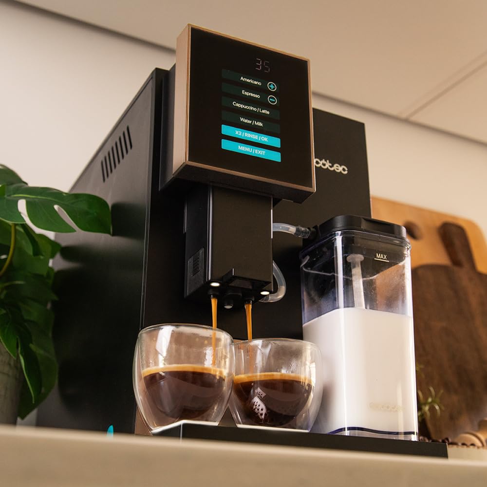 Cecotec Superautomatic coffee machine Cremmaet Compactccino Black Rose, 19 Bar, Thermoblock system, fresh ground beans Plug&Play, 150 g coffee bean container grinder, 1.1 L water tank, 400 ml milk.