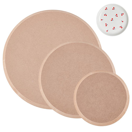 BENECREAT 3 Piece Round Pottery Form, Ceramic Slab Mold, Wooden Density Plate Printed Blanks, Peeling Clay Slab for DIY Ceramic Cutting and Printed Blanks
