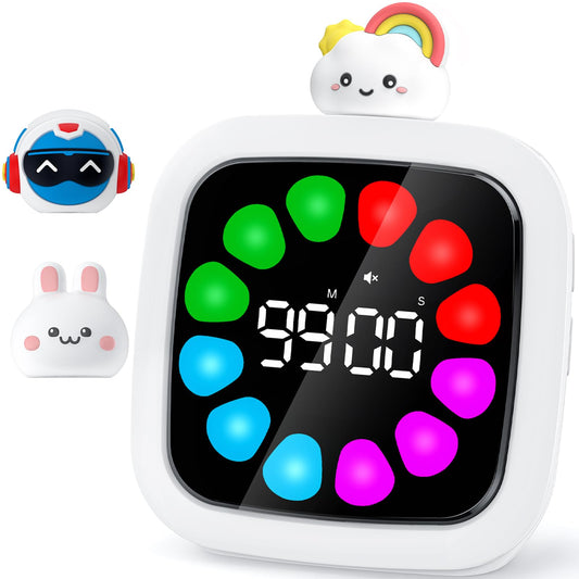 Yunbaoit Digital Visual Timer for Kids, Rechargeable Countdown Timer for 99 Minutes with 9 Optional DIY Colored Petal Display, Time Management Tool with Pause Function (3 Models)