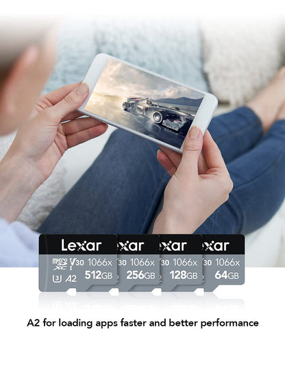 Lexar Professional 1066x Micro SD Card 256GB, microSDXC UHS-I SILVER Series Memory Card, Includes SD Adapter, Up To 160MB/s Read Speed, for Action Cameras, Drones, Mobile Phones (LMS1066256G-BNAAG)