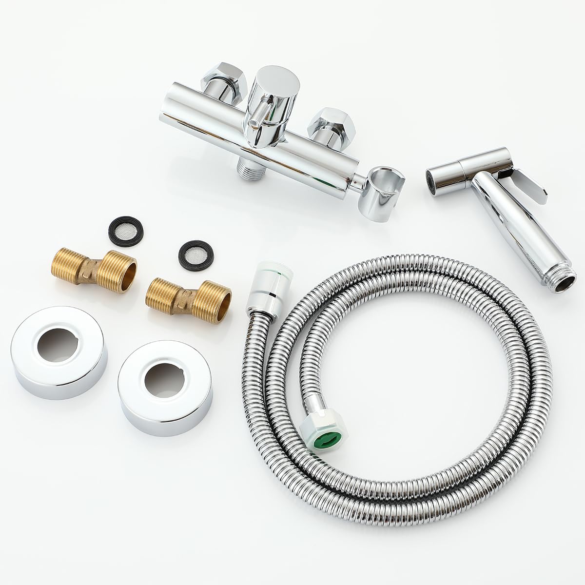 Ownace wall-mounted bidet mixer, chrome finish, spray set, toilet, shower, Muslim hot and cold bidet tap with shattaf spray set.