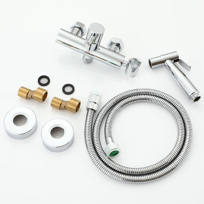 Ownace wall-mounted bidet mixer, chrome finish, spray set, toilet, shower, Muslim hot and cold bidet tap with shattaf spray set.