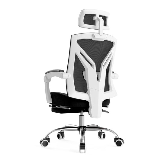 Hbada office chair, ergonomic swivel chair with footrest, executive chair with high backrest, desk chair with adjustable headrest and armrests, white.