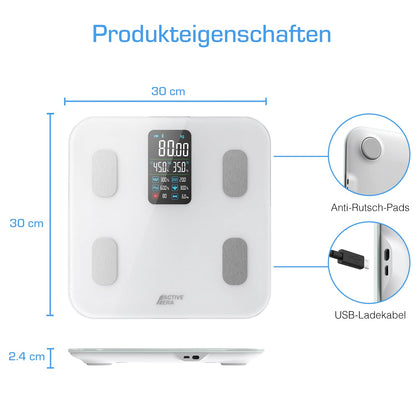 Active Era Bluetooth digital body scale with large LED display - Bluetooth body fat scale with 16 measurements, highly accurate body weight, Body Mass Index (BMI), Free smartphone app (White)