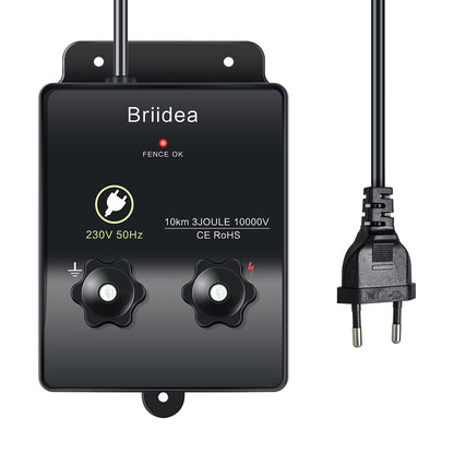 230V electric fence energizer, Briidea 6.2 miles electric fence energizer for dog fence, livestock fence, squirrel, used for gardens, chicken coops, Easy installation, 3 Joules