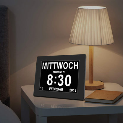 SINOIDEAS Digital Alarm Clock, Digital Calendar, Dementia Clock for Seniors with Customized Reminders (Black, 8 inch)