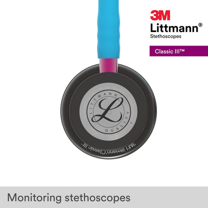 3M Littmann Classic III Stethoscope for monitoring, 5872, Smoke Edition chestpiece, turquoise tubing, pink tubing stem, and smoke-colored ear tubes, 69 cm