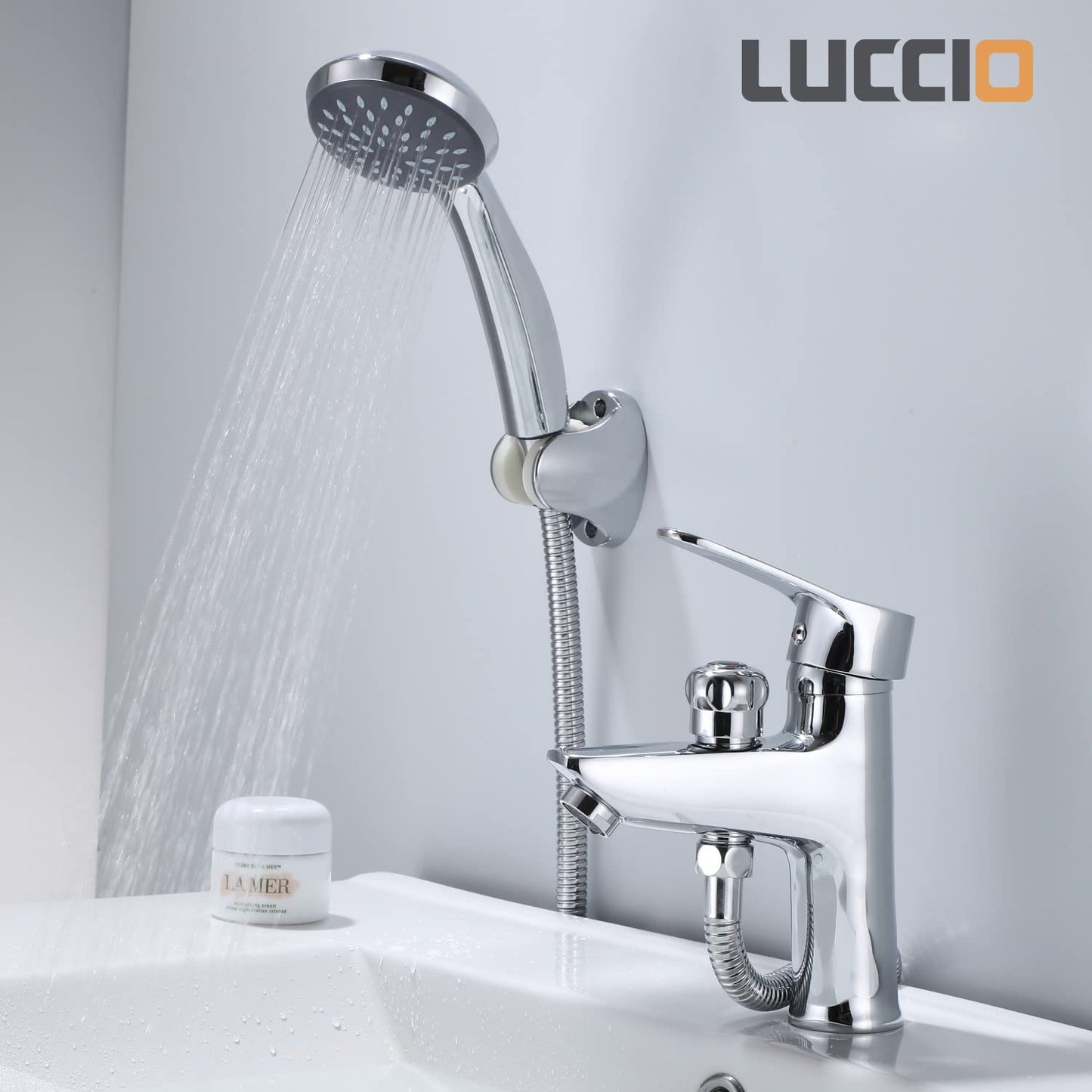 ZXC washbasin faucet with diverter for shower, high-quality single-lever washbasin mixer including shower set in chrome.
