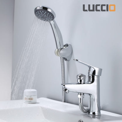 ZXC washbasin faucet with diverter for shower, high-quality single-lever washbasin mixer including shower set in chrome.