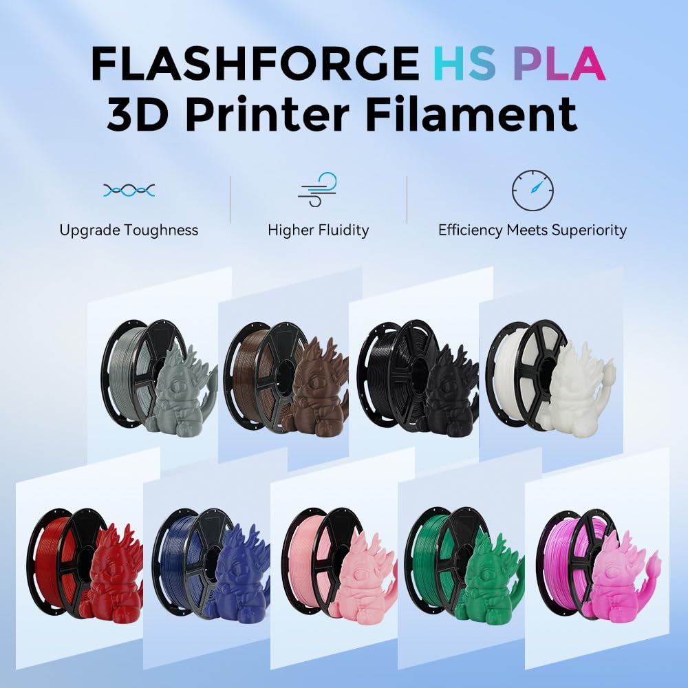 FLASHFORGE High Speed PLA Filament 1.75mm, print up to 8x faster, 500mm/s Rapid Printing 3D Printer Filament, HS PLA for optimal efficiency at high speeds (Black)