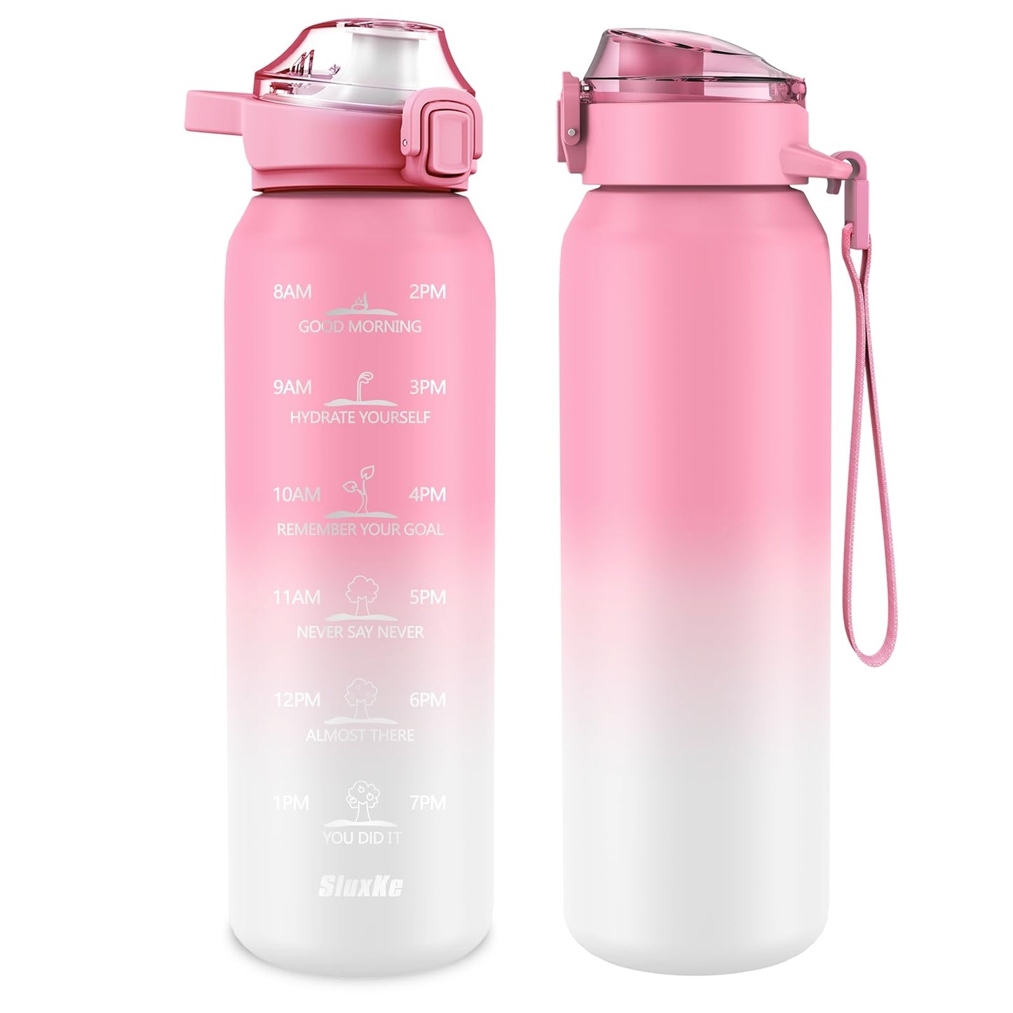 SLUXKE Stainless Steel Sports Water Bottle with Straw 700ml, [18/10 Stainless Steel] Bottle with 2 Lids, Leakproof Double Wall for Outdoor, Work, Kids (Pink White)