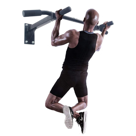 ISE Multifunction Fitness Pull-Up Bar for wall mounting, pull-up bar up to 200kg with non-slip grips, numerous pull-up exercises, wall bracket & 8 heavy-duty plugs for installation SY-165