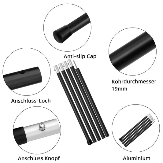 KOMCLUB Tent Poles Tarp Poles - Aluminum Telescopic Poles for Tent Flies Tarps, Lightweight, Adjustable Replacement Tent Poles Outdoor Sports Camping 1.9m