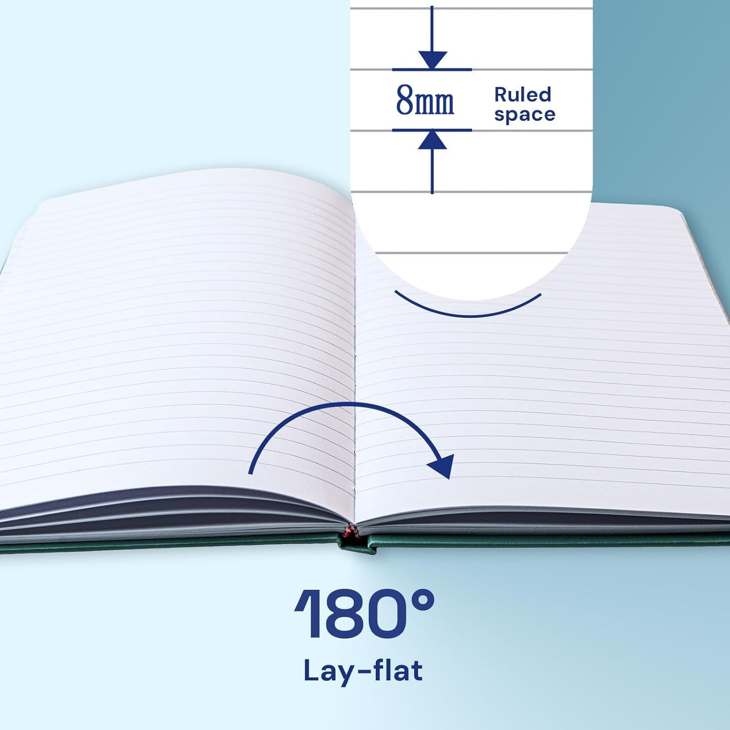 ONAVIA A4 lined notebook, hardcover, 80 sheets (160 pages) 80 gsm, 7mm line spacing for home, school, and work.