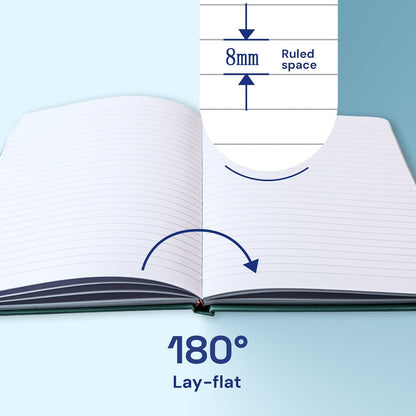 ONAVIA A4 lined notebook, hardcover, 80 sheets (160 pages) 80 gsm, 7mm line spacing for home, school, and work.