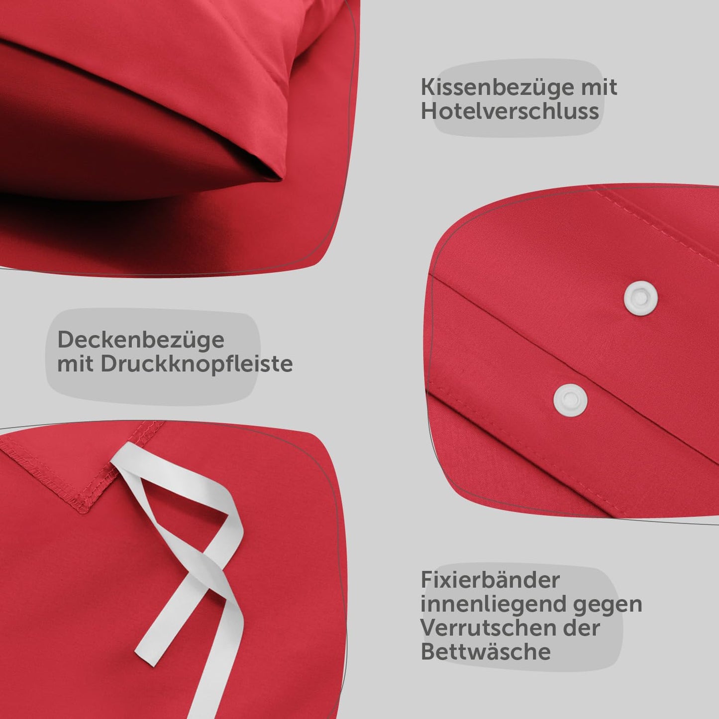 Blumtal bedding set 240x220cm + 2x 40x80cm pillowcase - Oeko-TEX cert. microfiber bedding set - Microfiber duvet cover up to 95 °C - Duvet cover + pillowcase 3-piece set - Summer bedding Red