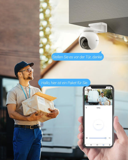 EZVIZ 2K wireless outdoor camera with 10400mAh battery, PT battery camera with AI person detection, Automatic tracking, Active defense with siren and spotlight, Two-way audio.