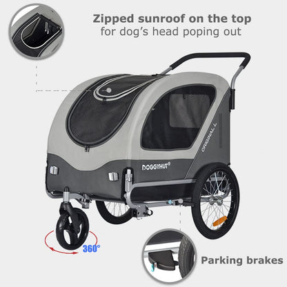 Doggyhut Original Large Bike Trailer & Dog Stroller 2 in 1 for dogs up to 35kg. Dog trailer jogger with locking brake Tiggo 80405