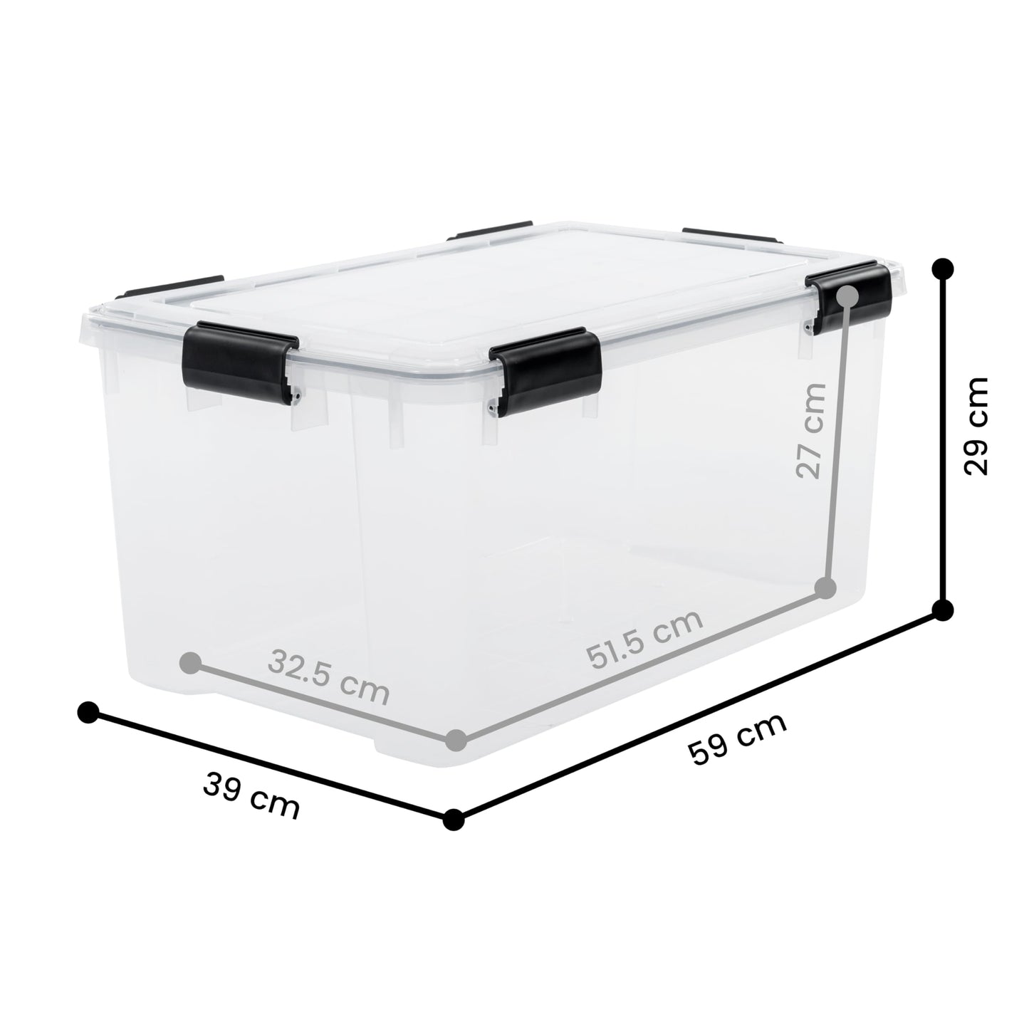 Iris Ohyama airtight plastic storage boxes with lid, 50L, 2-pack, Transparent, Hermetic watertight seal, Durable snap closures, Stackable, Dust protection, BPA-free, AT-L