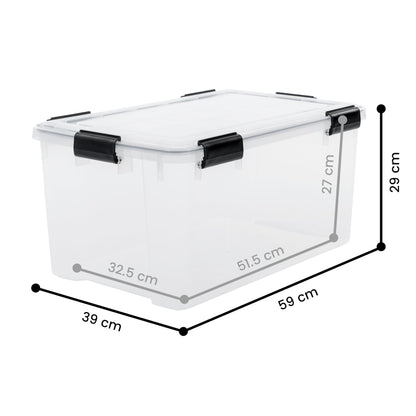 Iris Ohyama airtight plastic storage boxes with lid, 50L, 2-pack, Transparent, Hermetic watertight seal, Durable snap closures, Stackable, Dust protection, BPA-free, AT-L