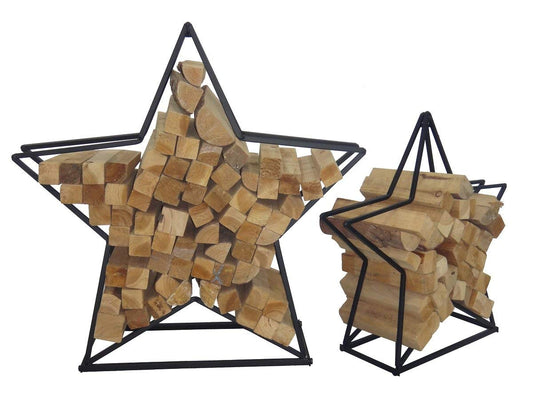 2-piece Star Firewood Rack Fireplace Log Holder Wood Storage Rack Log Rack Stand Stack Aid 2 Colors (Black)