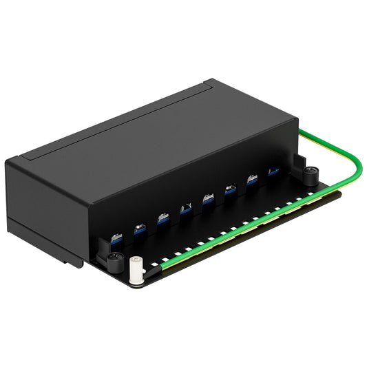 FGB CAT 7 Patch Panel Distribution Box 8 Port - Table/Wall Mount/Desktop Shielded 8X RJ45 Socket - LSA Distribution Box for Gigabit Network Switch.