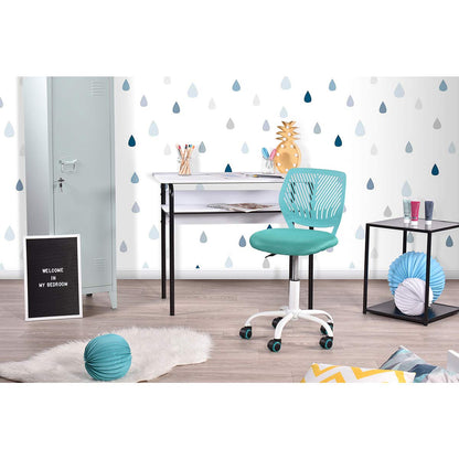 LeMonde office chair, adjustable height computer chair, fabric seat swivel chair armless for study, Aqua.