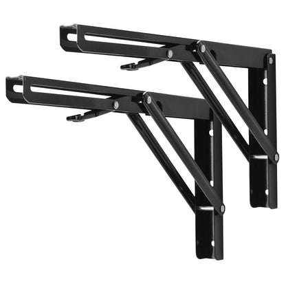 YUMORE Folding Shelf Brackets Heavy Duty 300mm Black - 2 Pack Metal Folding Brackets Wall Table Holder Foldable Shelf Brackets for DIY Folding Tables Benches Shelves Space Saving, Max Load 330lbs