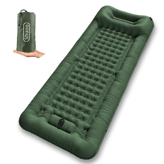 Shuoo self-inflating sleeping pad 12CM thickened 72CM extra wide camping mattress ultralight with foot pump & pillow waterproof air mattress ultra small pack for outdoor hiking