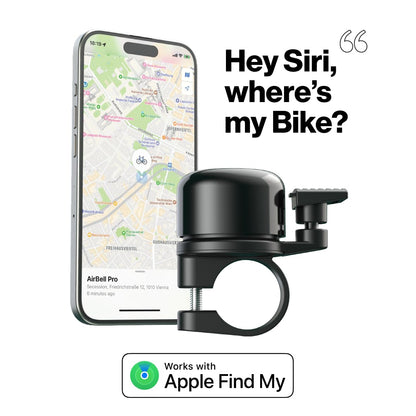 AirBell Pro - Bike bell with built-in tracker for Apple Find My network, AirTag alternative (22.2mm standard handlebar)