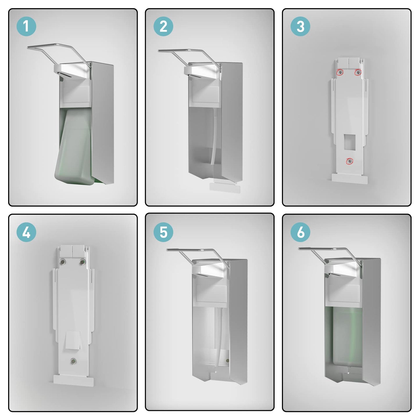 HOUSEHOLD WORLD Euro dispenser, soap dispenser wall mount, soap dispenser with elbow press for disinfectants and hand soaps, white soap dispenser, aluminum, 500 ml.