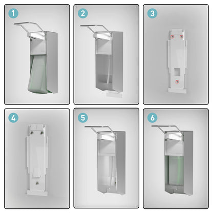 HOUSEHOLD WORLD Euro dispenser, soap dispenser wall mount, soap dispenser with elbow press for disinfectants and hand soaps, white soap dispenser, aluminum, 500 ml.