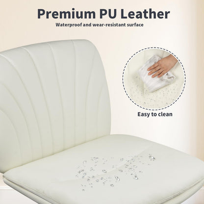 Naspaluro Office Chair Without Armrests, Desk Chair with PU Leather, Reading Chair with Wider Cushion for Cross-Legged Sitting, Rocking Function, Height Adjustable, 360° Swivel Chair for Home, Cream Color