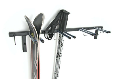 QLS Trading Ski Rack S3 Wall Ski Rack for 4 pairs 83 cm Nordic Walking Trekking Poles Ski Carrier Hook Rail with protective rubber coating for space-saving storage