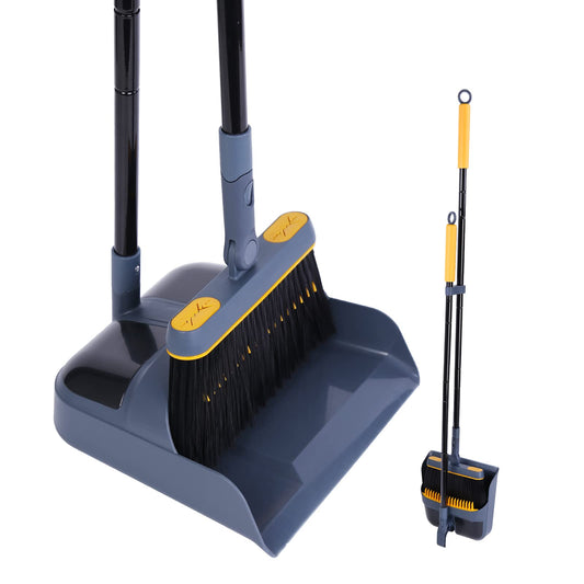 JEHONN Broom and Dustpan Set with Long Handle, 180 Degree Rotatable Sweeper and Dustpan Combo for Home, Office, Lobby Cleaning