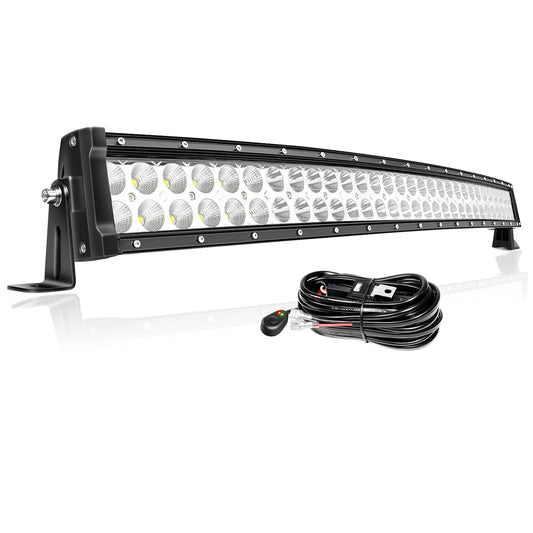 PICAA Curved 32 Inch 180W LED Work Light Bar With Wiring Harness Kit, 12V 24V Led Lightbar Auxiliary Spotlight Headlight for Car Off-Road Truck 4x4 SUV ATV Vehicle Tractor