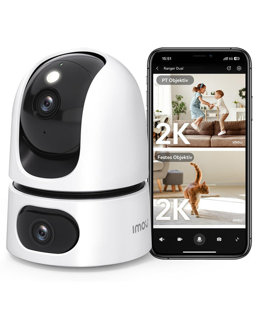 Imou 2K+2K dual camera indoor surveillance with AI human/animal detection, color night vision, 360° PTZ WiFi indoor surveillance camera, auto tracking, 2-way audio, siren, privacy mode. Perfect for baby/pet monitoring.