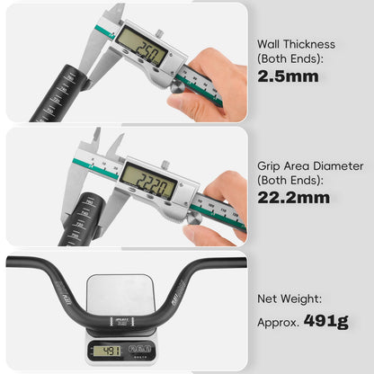 FLAT bicycle handlebar 25.4/31.8 * 620/780, mountain bike riser handlebar made of lightweight aluminum alloy, ideal for MTB (31.8mm-780mm, 120mm Rise)