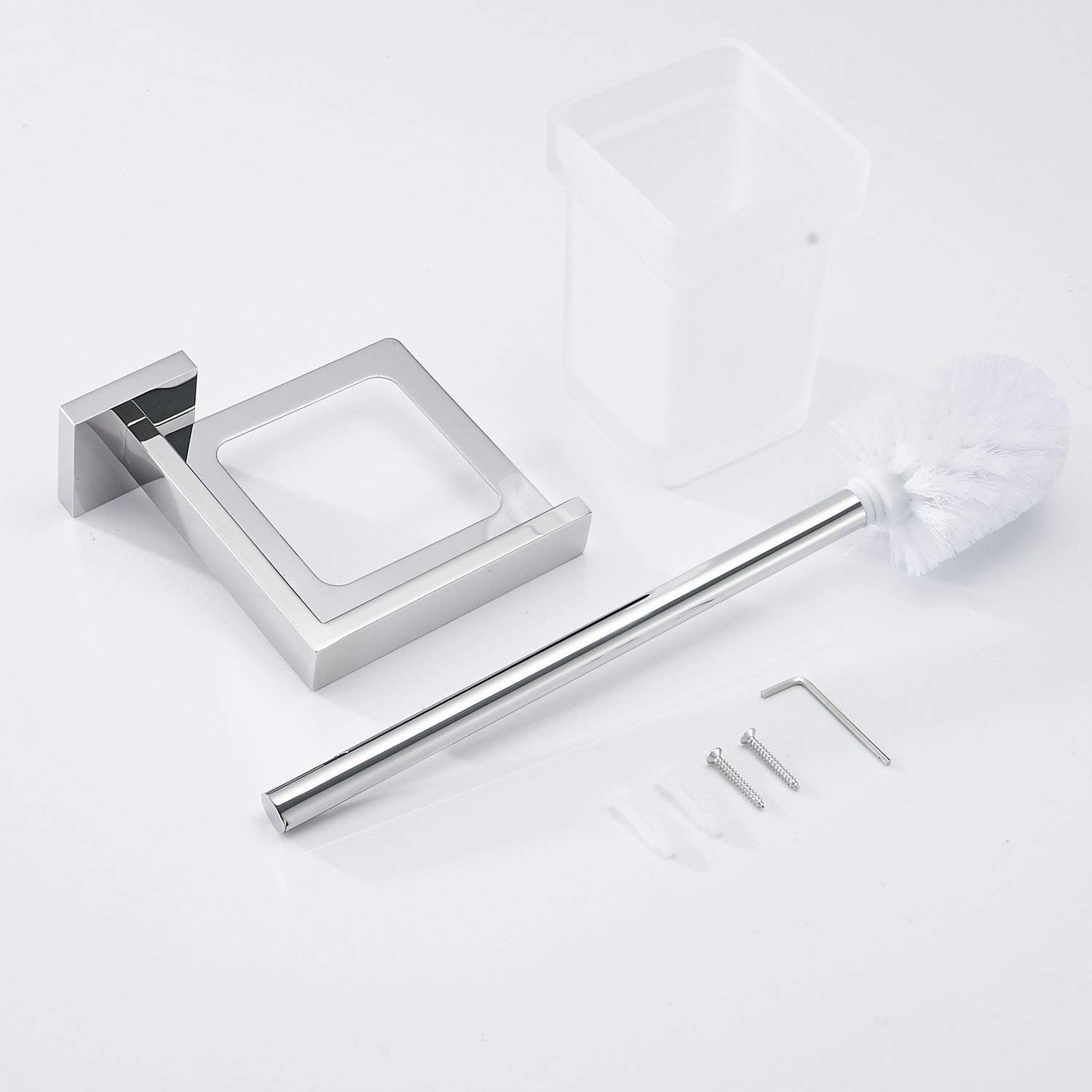 Toilet brush and holder wall mounted brush holder, chrome, toilet set toilet brush set made of 304 stainless steel and frosted glass for bathroom