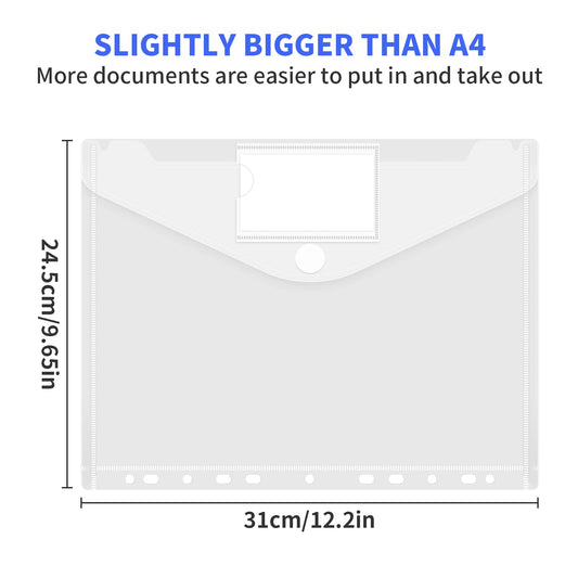 A4 document folder 42 pieces, A4 document bag for filing, Transparent folders with 11 hole border & Velcro closure, Waterproof collecting folders for organizing documents.