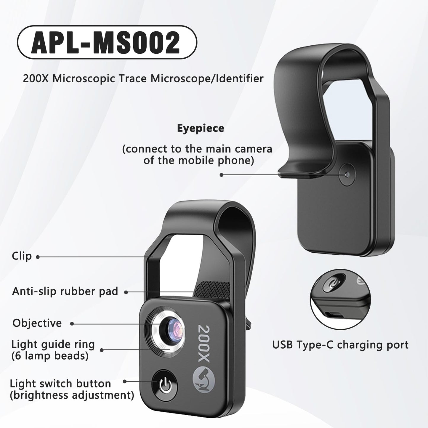 1 Piece Mobile Microscope for Smartphone Nano Zoom x200 for Handy Mini to Explore 200x Mini Microscope for Smartphone Camera Nano Zoom (Black with CPL)