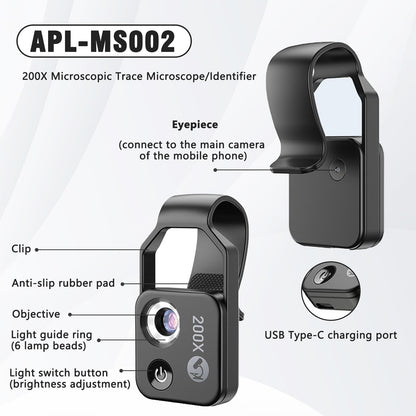 1 Piece Mobile Microscope for Smartphone Nano Zoom x200 for Handy Mini to Explore 200x Mini Microscope for Smartphone Camera Nano Zoom (Black with CPL)