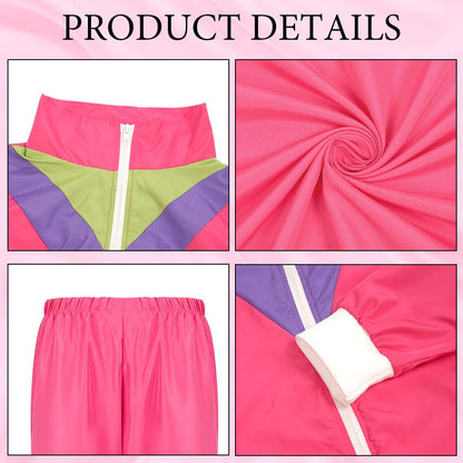 Aomig 90s 80s Costume for Adults, Retro Tracksuit for Men Women, Disco Jumpsuit, Matching Outfit Jacket and Pants 80s Party Bad Taste for Themed Party Carnival (Pink-L)